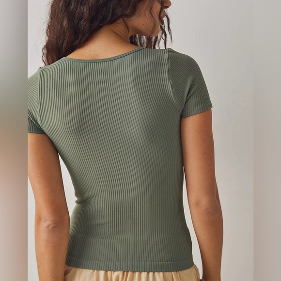 NWT Free People XYZ Recycled Baby Tee, Army Green, XS/S - Picture 2 of 6